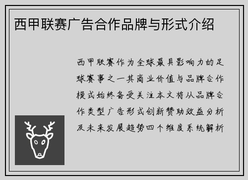 西甲联赛广告合作品牌与形式介绍